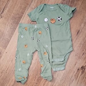 Playful Green Sports Print Bodysuit Set